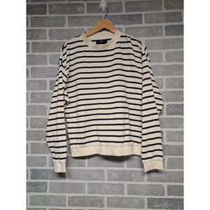 ABLE Womens White Blue Striped‎ Sweatshirt Nautic Knit TOP Size XL